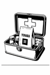 A first aid box with a bag of Yunara coffee standing within it.